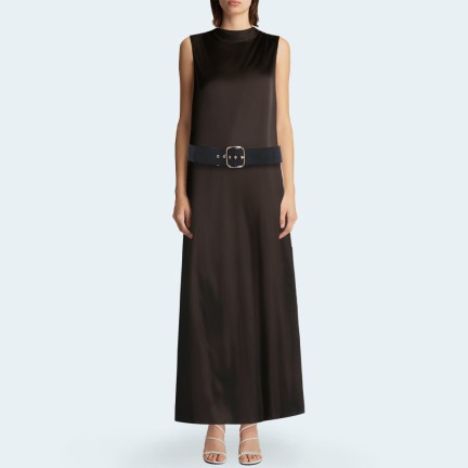 Elegant satin sleeveless women's long dress