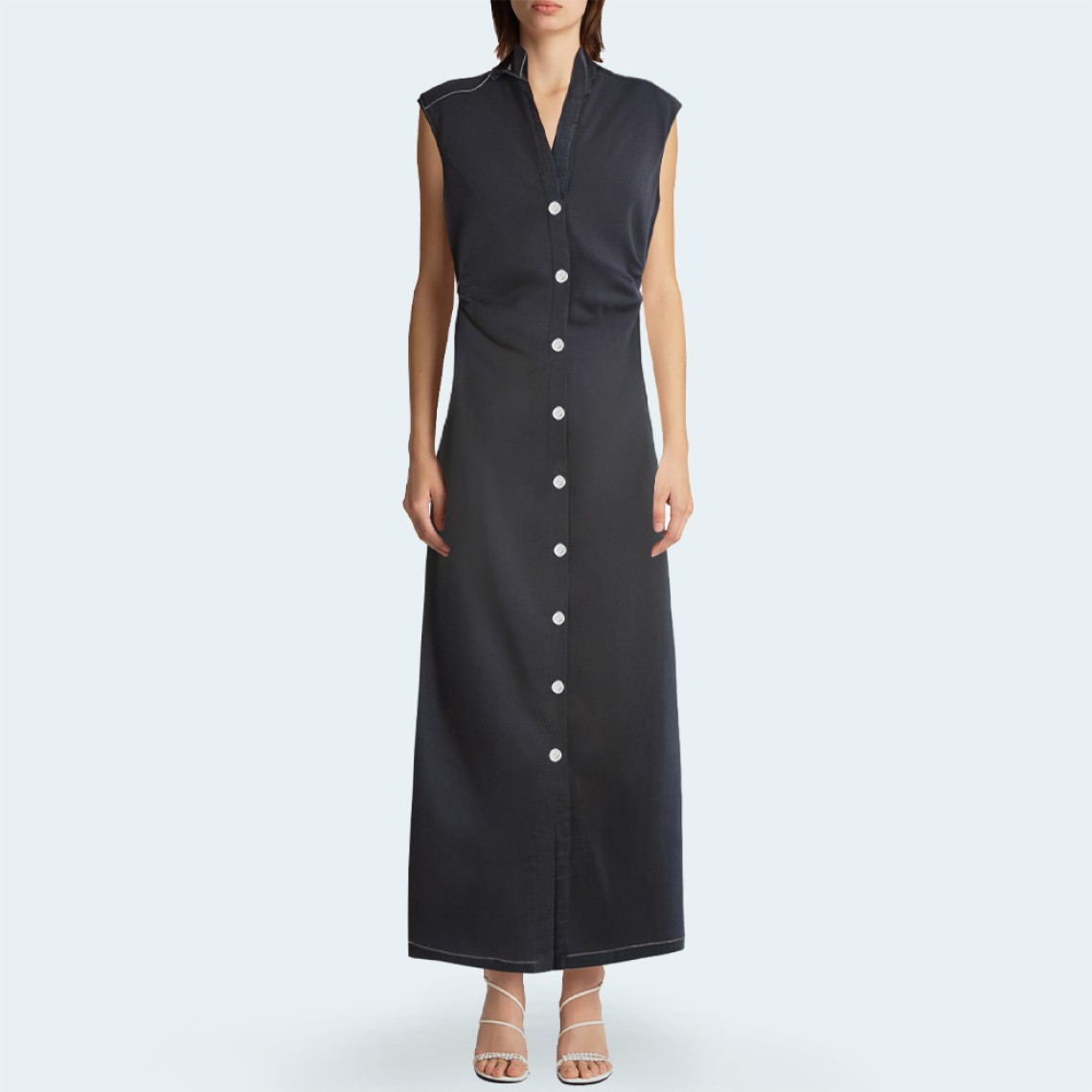 Vintage button sleeveless slim fit women's long dress