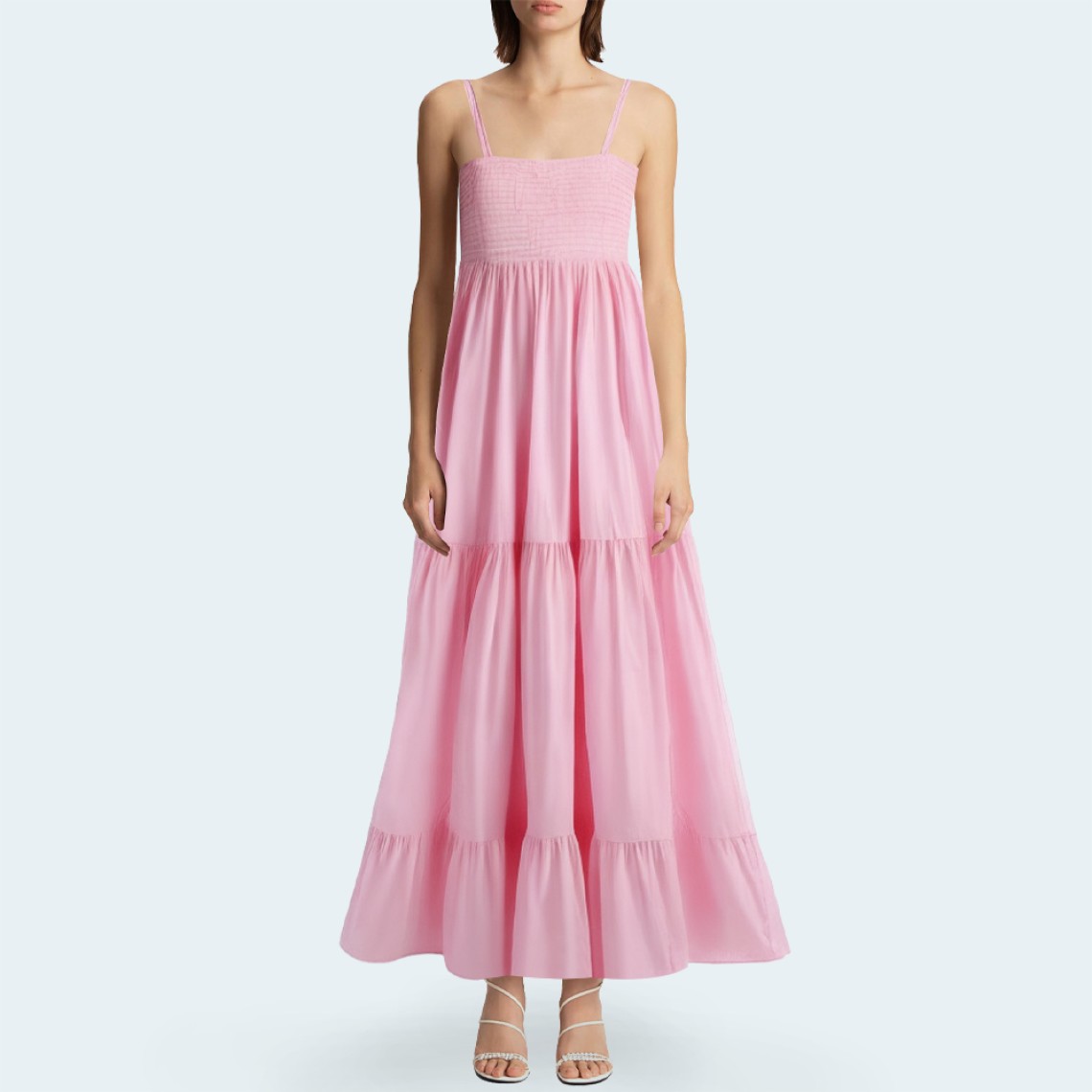 Pink casual stretch layered women's long skirt