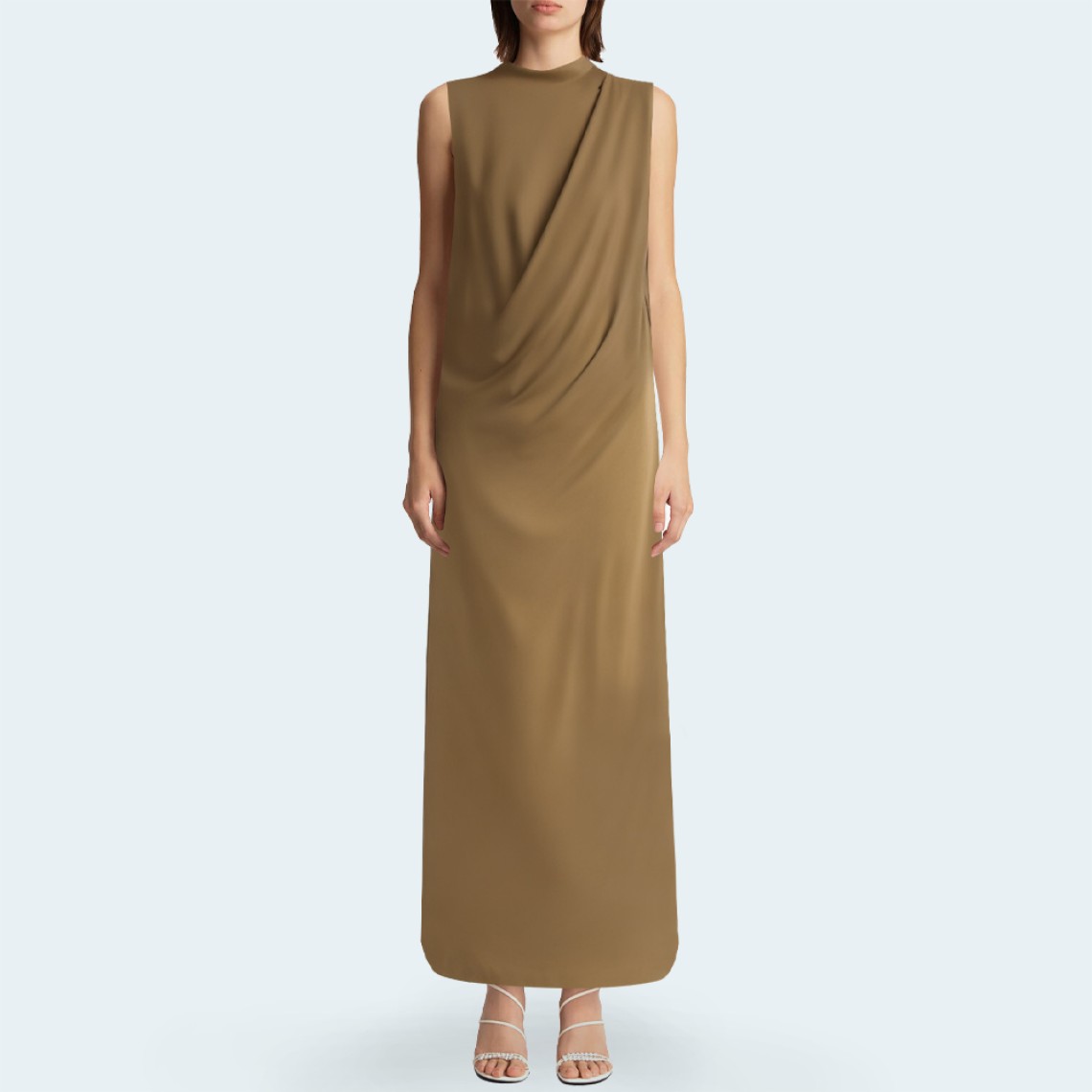 Pleated round neck slim fit women's long skirt