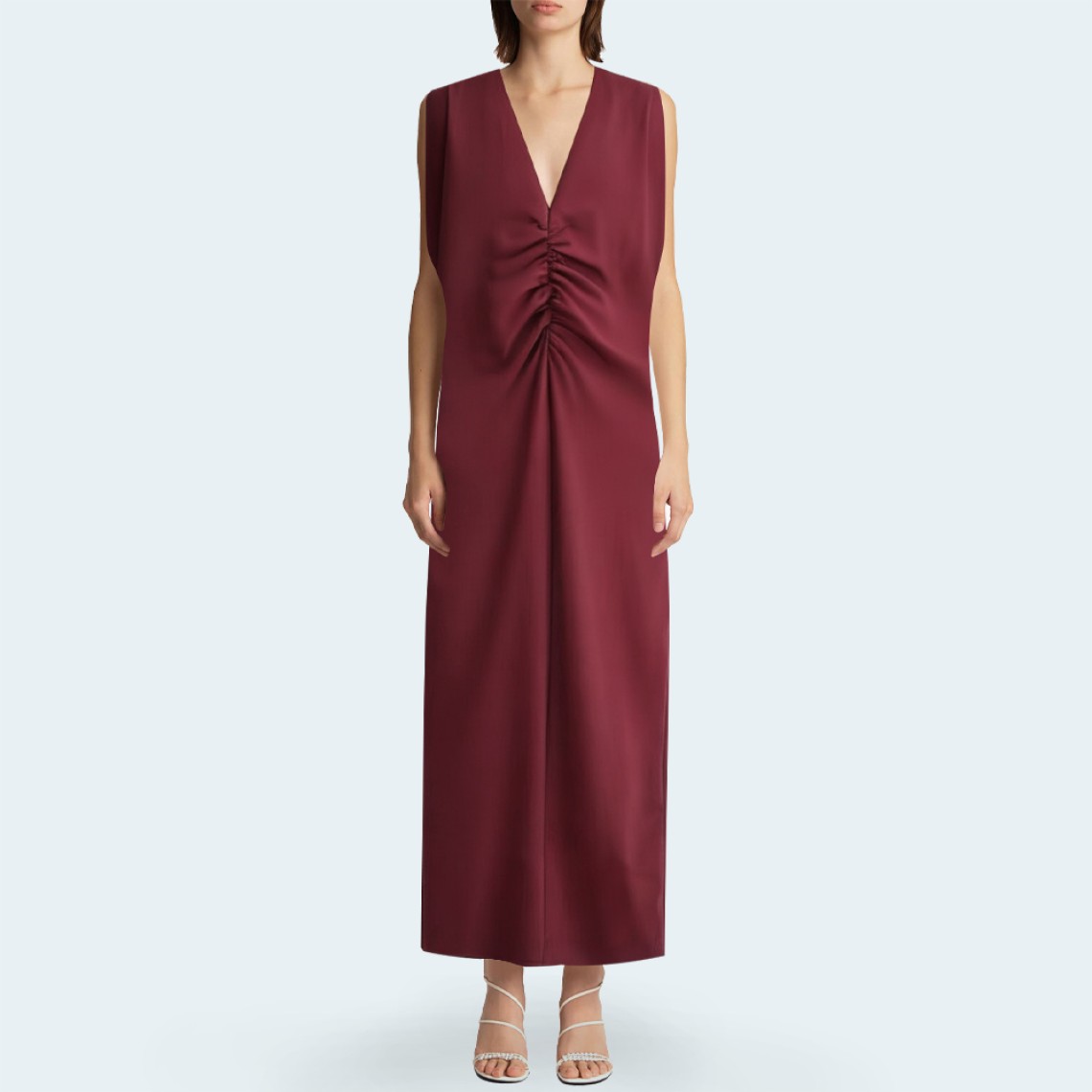 Fashion V-neck pleated sleeveless ladies long skirt