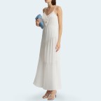 White elegant pleated spaghetti strap women's long dress