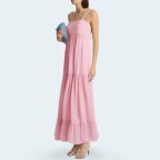 Pink casual stretch layered women's long skirt