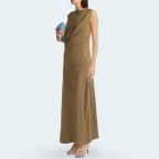 Pleated round neck slim fit women's long skirt