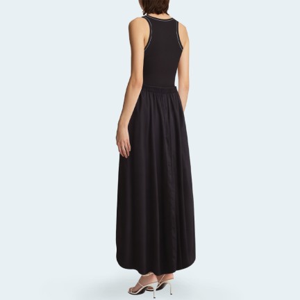 Contrast stitching round neck women's long skirt