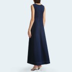 Retro round neck sleeveless women's denim long skirt