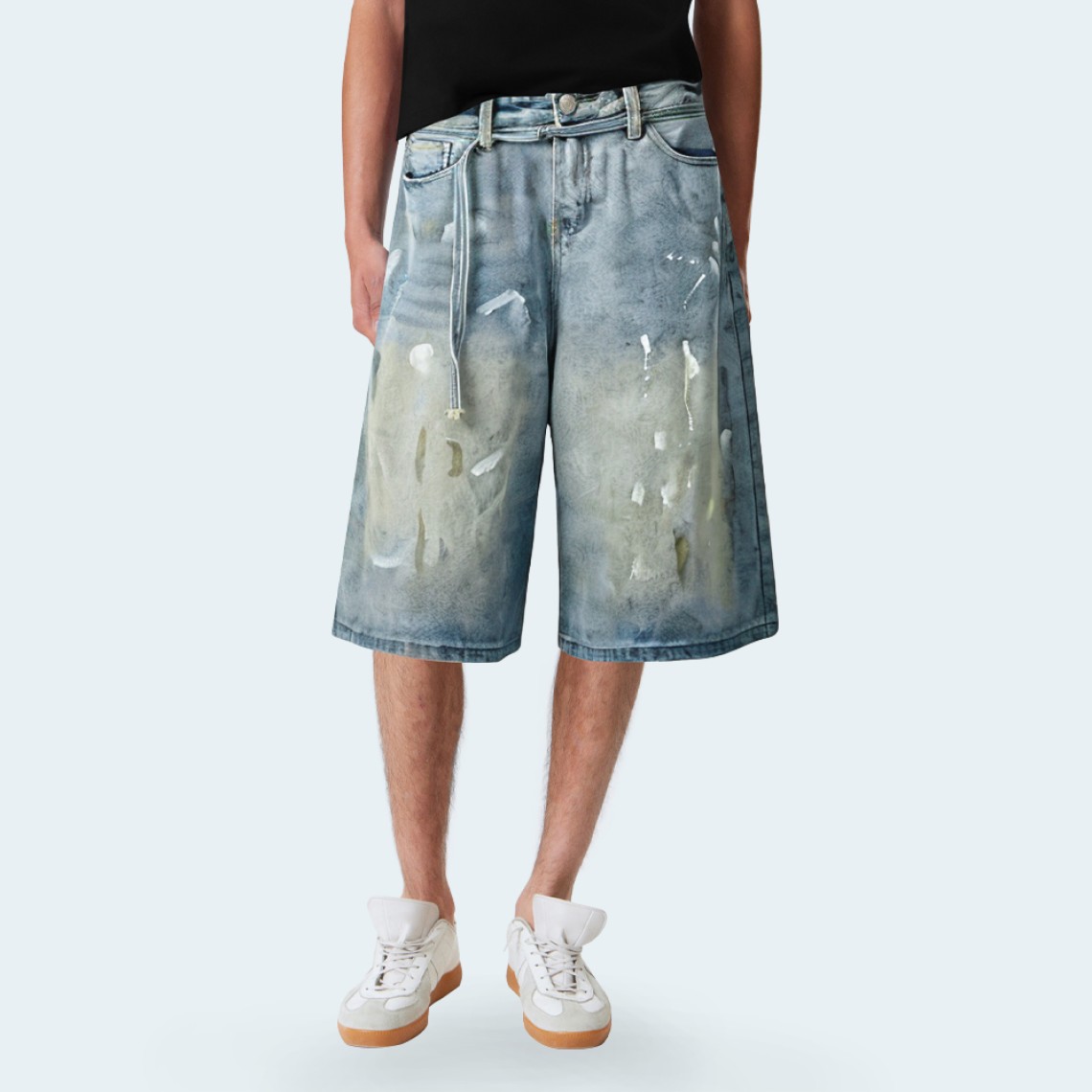 Painted splash print men's denim shorts