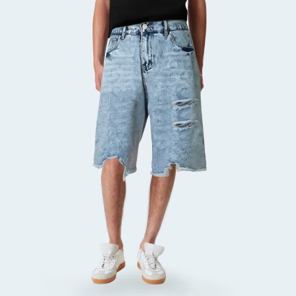Casual blue ripped men's denim shorts