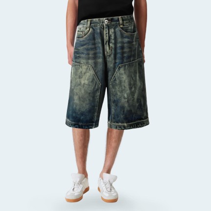 Vintage distressed straight-leg men's denim shorts