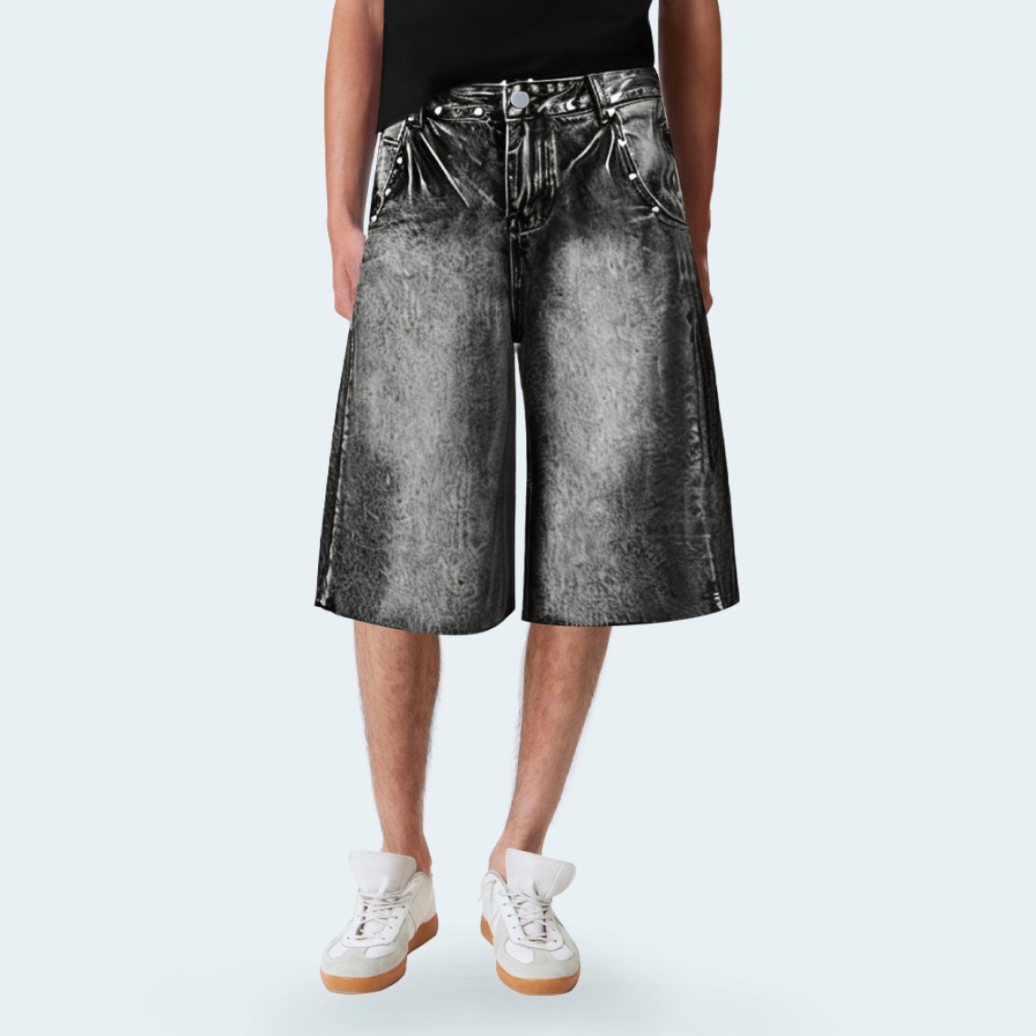 Casual loose wide-leg men's denim shorts