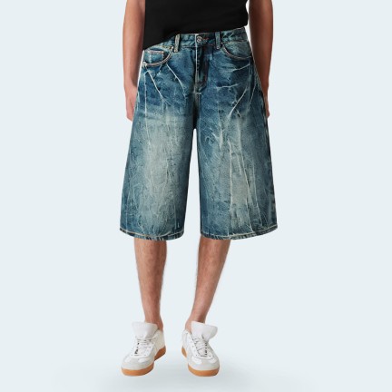 Vintage washed straight men's denim shorts