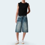 Vintage washed straight men's denim shorts