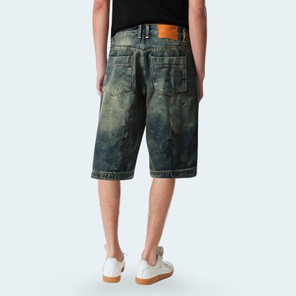 Vintage distressed straight-leg men's denim shorts