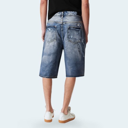 Blue ripped straight-leg men's denim shorts