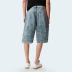 Washed loose wide-leg men's denim shorts