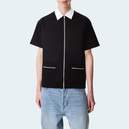Black cotton casual men's short-sleeved shirt