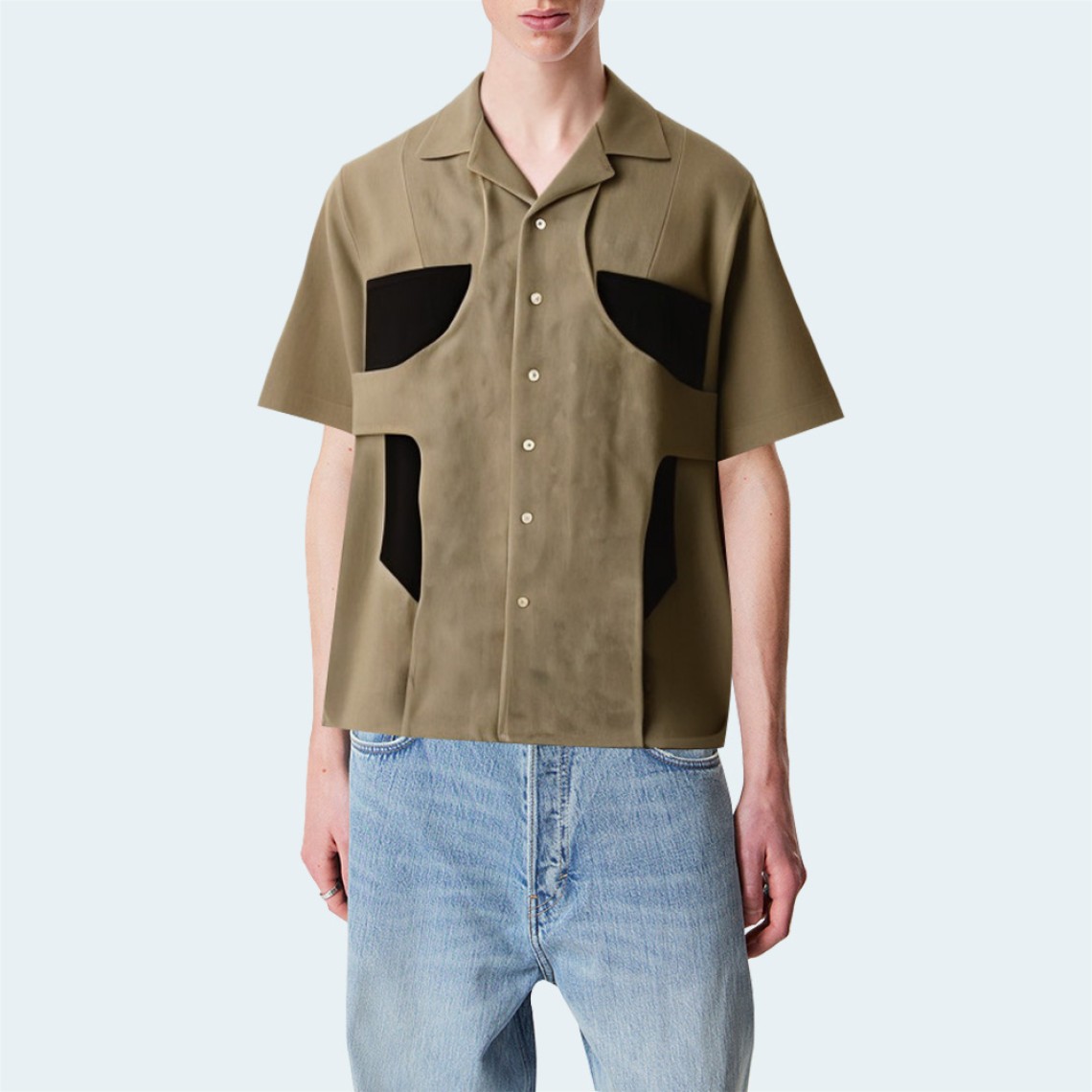 Contrast color stitching cotton men's short-sleeved shirt