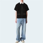 Black cotton casual men's short-sleeved shirt
