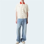 Pure cotton lapel loose men's short-sleeved shirt