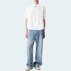 Fashionable white metal zipper men's short sleeve shirt