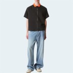 Men's short sleeve contrast collar zip-up shirt