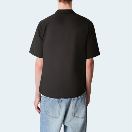 Black cotton loose short-sleeved men's shirt