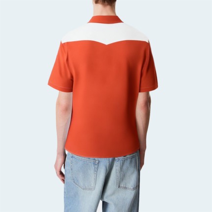 Pure cotton color block loose men's short-sleeved shirt