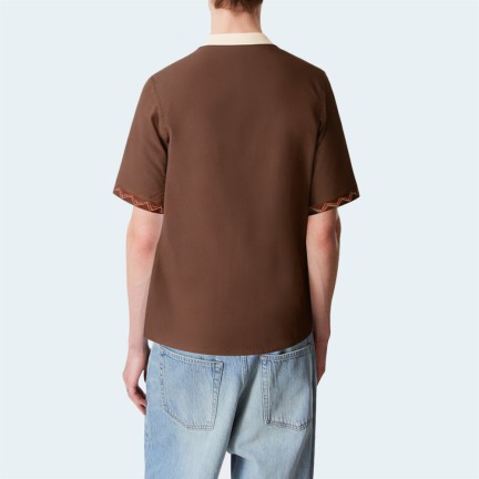 Brown cotton loose men's short-sleeved shirt