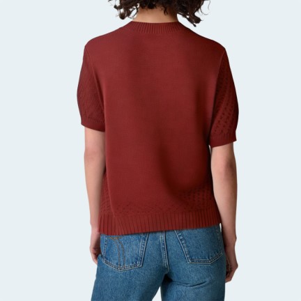 Knitted button round neck women's short sleeves