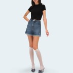 Stylish rolled hem ripped women's denim shorts