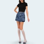 Blue high-waisted women's work denim shorts