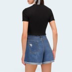 Stylish rolled hem ripped women's denim shorts