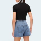 Simple blue mid-rise women's denim shorts