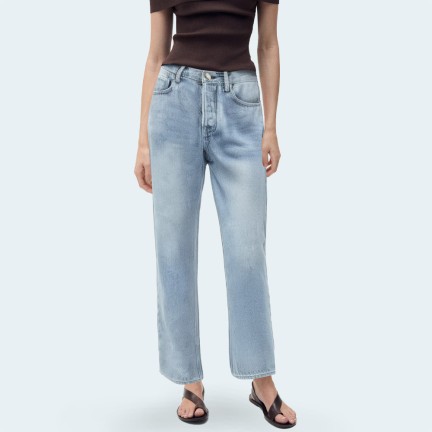 Classic high waist straight leg women's denim trousers