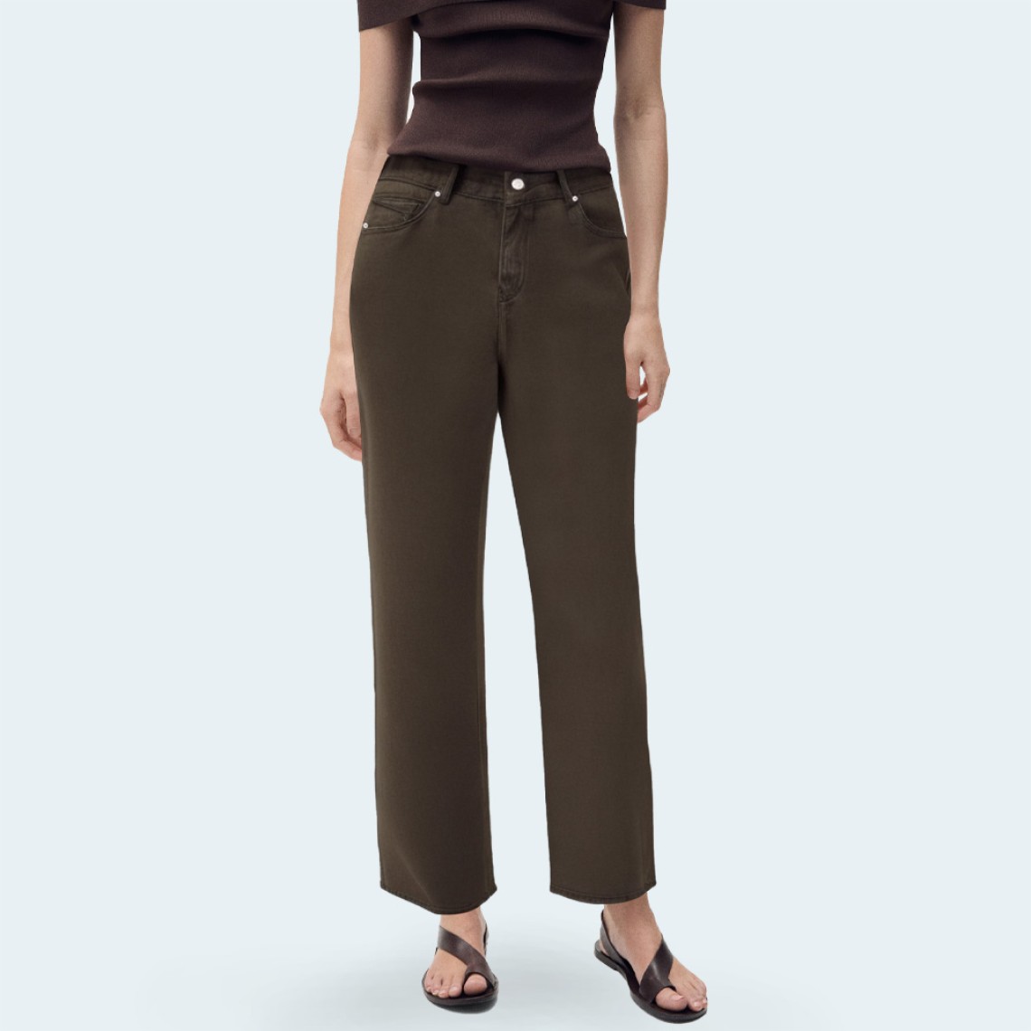 Brown casual high waist women's denim trousers