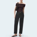 Casual black straight leg women's denim trousers