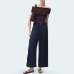 Dark blue wide-leg women's denim trousers