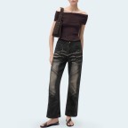 Washed casual women's flared denim trousers