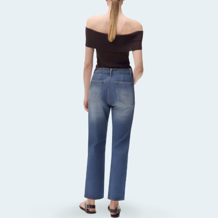Washed faded mid-rise women's denim trousers