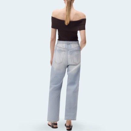 Women's ripped high-waisted loose denim trousers