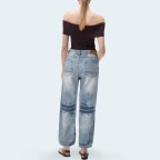 Retro washed straight leg women's denim trousers