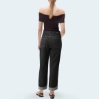 Black straight-leg rolled-hem women's denim trousers